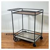 BAR CART | Rolling bar trolley with wood top shelf and metal lower shelf - h. 42 x w. 19.5 x l. 30 i