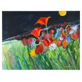 W. HOSKING PAINTING | My Imaginary Spring Garden. Mixed media on paper. 21 x 29 in. sight. Signed an