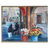 L READ OIL PAINTING | Flower shop. Oil on canvas. Signed "LREAD" lower right - w. 29.5 x l. 39 x dia