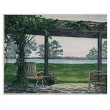 LINDA LUKE WATERCOLOR PRINT | On the patio Watercolor print on paper. 17 x 23.5 in sight. Signed & n