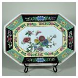 CHINESE FLOWER PLATTER | Octagonal Chinese platter with glazed flowers - h. 1.5 x w. 10.5 x l. 15.25