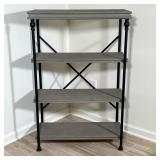 WOODEN ETAGERE | Having metal frame with x-stretcher on back and 4 open shelves. - h. 4 x w. 14 x l.