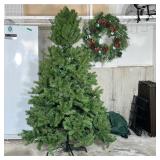 (2pc) CHRISTMAS TREE & WREATH | Artificial Christmas tree in rolling case and decorated wreath with 