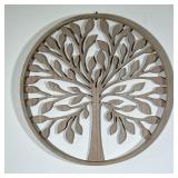 WOOD TREE CARVING | Round wood carving of a tree - dia. 20 in