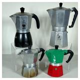 (4pc) BIALETTI ESPRESSO POTS | Lot of 4 Bialetti stovetop espresso pots of various sizes, made in It