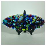 ART GLASS TRAY | Colorful art glass oval tray made of various colorful melted glass - w. 6.25 x l. 1