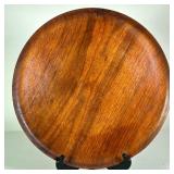 CARVED WALNUT TRAY | Round carved walnut tray, signed & dated on back - dia. 15.5 in