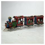 (3pc) PAINTED TIN CHRISTMAS TRAIN | Locomotive only 21 inches. - h. 13 x w. 10 x l. 50 in (overall c