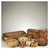 (9pc) Antique American & Vintage Baskets | Includes: (1) Large Farm Basket with double handle. (1) H