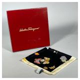 SALVATORE FERRAGAMO SILK SCARF | In original box, made in Italy, decorated with flowers and insects 