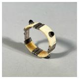 SILVER, GEMSTONE & CARVED BONE HINGED BRACELET | Carved bone bracelet with silver clasp & hinges mou