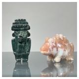 (2pc) CARVED STONE FIGURES | Including a Mayan style figure or belt hook carved in a dark green ston