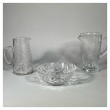 (3pc) TIFFANY & OTHER GLASS ITEMS | Including Tiffany & Co. "cracked ice" form bowl (h. 32.25 x dia.