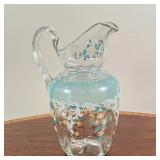 JEWELED & PAINTED GLASS PITCHER | Gilt, jeweled, and painted pitcher. - h. 11 in