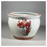 CHERRY BLOSSOM FISHBOWL PLANTER | Large Asian jardiniere or fishbowl planter decorated with cherry b
