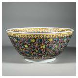 LARGE CHINESE FLORAL BOWL | Large Chinese gilt bowl with flower pattern. - h. 6.5 x dia. 14 in