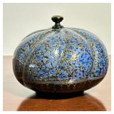INDIAN LACQUERED BOX | Black, blue, and gilt lacquered box with gourd-form lid. - h. 4 x dia. 5 in