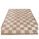 CONTEMPORARY MID-CENTURY CHECKERBOARD PATTERN RUG | Having a high pile with alternating gray and bei