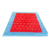 CONTEMPORARY TURKISH FLAT WOVEN CARPET | Having a central red field within a vibrant blue border. - 