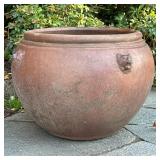 Large Pottery Planter | With lions heads. - h. 18 x dia. 24 in