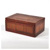 PARQUETRY WOOD BOX | Having a hinged lid and a velvet lined interior, with all over parquetry of inl