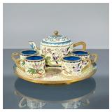 CHINESE MINIATURE CLOISONNE TEA SET | With blue, light yellow, and colored enamels, comprising a lid