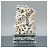 CHINESE SOAPSTONE CARVING | Pale openwork soapstone carving depicting birds among flowering branches