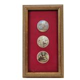 MOUNTED PORCELAIN PLAQUES | Decorated with transferware scenes of bears mounted in shadowbox with gi