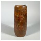 MIXED METAL & WOOD VESSEL | Burlwood vessel of ovoid shape having applied metal decoration of a bird