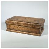 CARVED OAK DOCUMENT BOX | Document or trinket box, heavy carved oak, with hinged lid and side handle