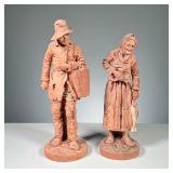 (2pc) Joseph Le Guluche (1849-1915) | A pair of terracotta figures signed J. Le Guluche, man and wom