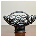 HERZOG GLAZED POTTERY OPENWORK BASKET | Blue and brown flambé glaze, signed on the bottom. - h. 6 x 