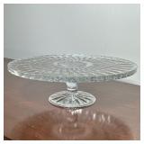 BLOCK CRYSTAL GLASS CAKE STAND | Etched “BLOCK” signature on bottom, peacock feather motif. - h. 4 x