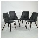(4pc) MODERN DINING CHAIRS | Shaped backs with grey velvet-like upholstery on splayed wood legs. - h
