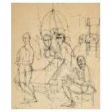 MID CENTURY FIGURAL PEN & INK DRAWING | Signed "Cosia" (?) and dated 68 lower left; sight 10.5 x 8.2