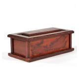 ABALONE INLAID BOX | Carved wood box with abalone inlaid hinged lid. - h. 3.5 x w. 5 x l. 9.5 in