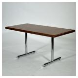 Retro Steelcase Work Table | Chrome base with rectangular wood laminate top. - h. 30 x w. 30 x l. 60
