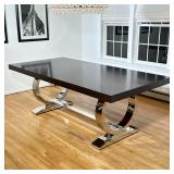 Z GALLERIE CHROME & WOOD DINING TABLE | A contemporary dining table from Z Gallerie featuring a rect