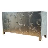 BERNHARDT HAMMERED SILVER CABINET WITH EMBOSSED FLORAL MOTIF | This modern cabinet by Bernhardt feat