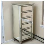 MIRRORED CHEST OF DRAWERS | Tall dresser / lingerie chest or semanier, with metal frame and 6 drawer