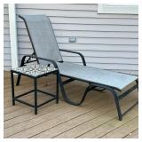 (2pc) WINSTON "SLING" OUTDOOR LOUNGER & TABLE | Outdoor chaise lounge chair with a small mosaic tile