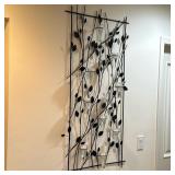 WROUGHT IRON & GLASS VOTIVE WALL DECOR | Decorative wall candle holder, having nine votive holders i