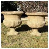 (2pc) PAIR COMPOSITION PLANTER URNS | Pair of composite or formed plastic planter urns with gadroone