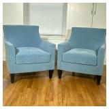 (2pc) PAIR CRATE & BARREL BLUE VELVET ARMCHAIRS | American-made, with excellent materials and crafts
