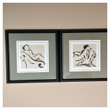 (2pc) PAIR CHERYLE ROBERTS PRINTS | Figure Study IV. Print on paper. 8 x 8 in. sight. Labeled on ver