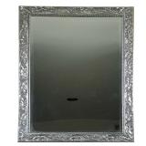 SILVERED LEAF FRAME BEVELED MIRROR | Beveled glass wall mirror in a decorative silvered frame. - h. 