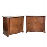 (2pc) PAIR MAHOGANY NIGHTSTANDS | Pair of carved mahogany side tables with 2 full-width drawers and 
