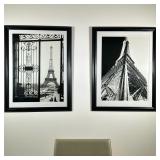 (2pc) PAIR EIFFEL TOWER PRINTS | Pair of framed picture prints of the Eiffel Tower in Paris, 27.5 x 