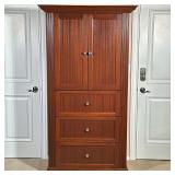 CUSTOM MADE MAHOGANY ARMOIRE / LINEN PRESS | Carved mahogany armoire with double door cabinet with 3