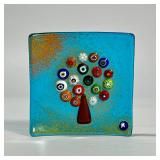 MINI BLOWN ART GLASS TRAY | Designed as a tree of glass beads, with an inset glass initial "M" lower